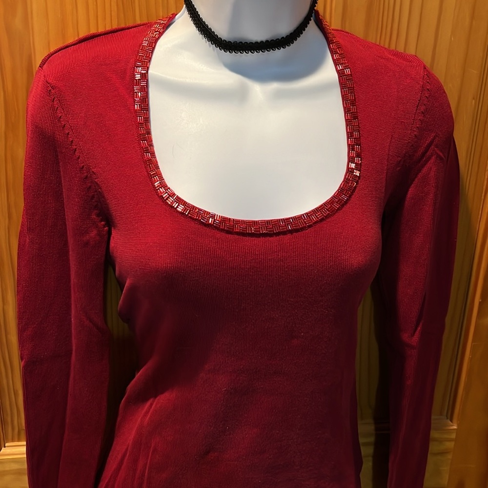 INC International Concepts Sweater with Beaded Neckline - Picture 5 of 11